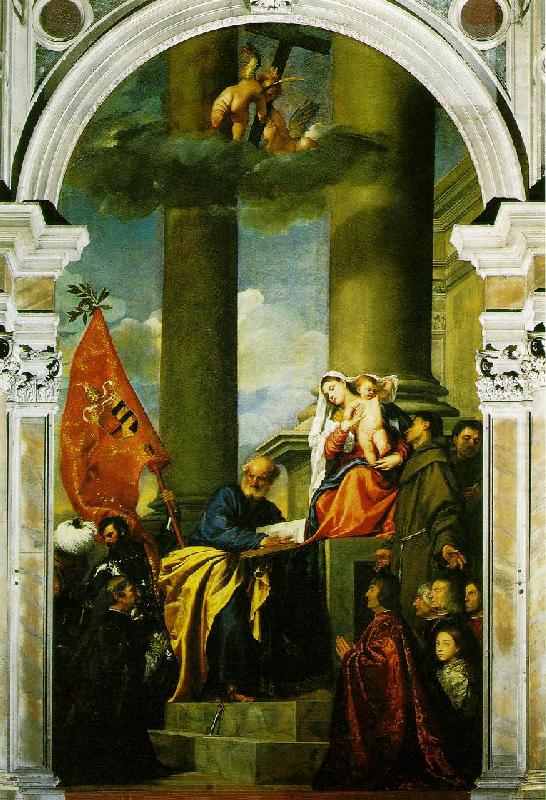 Madonna with Saints and Members of the Pesaro Family  r, TIZIANO Vecellio